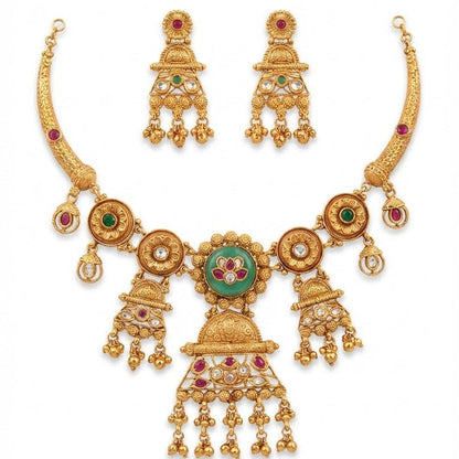 Heritage Temple Gold Bridal Jewelry Set - Riwaaj