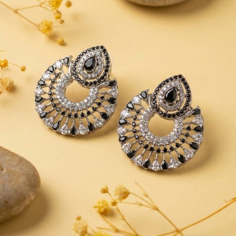 Silver Moon Drop Stud Earrings - Riwaaj