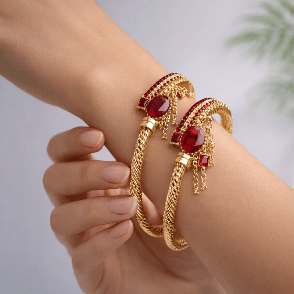 Tribal Solid Gold Polished Openable Bangles - Riwaaj