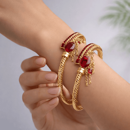 Tribal Solid Gold Polished Openable Bangles - Riwaaj
