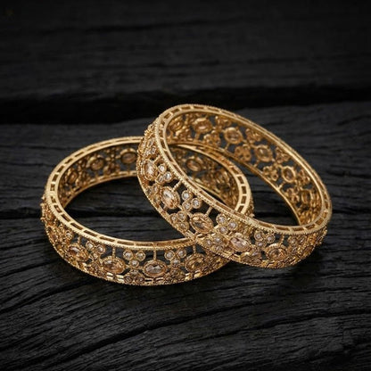Antique Gold Lattice Bangle Set - 2 Piece Vintage Style - Riwaaj