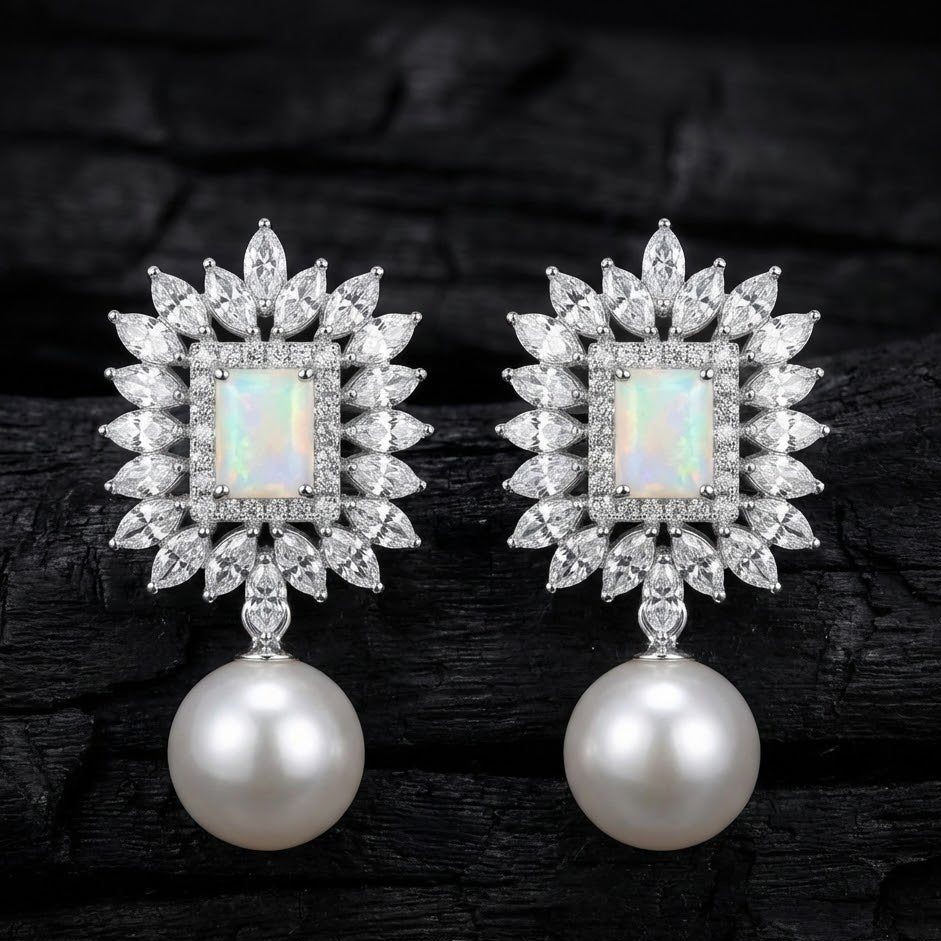 Opal White Pearl Drop Earrings