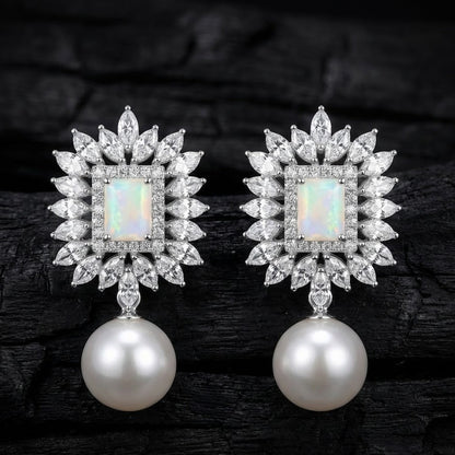 Opal White Pearl Drop Earrings