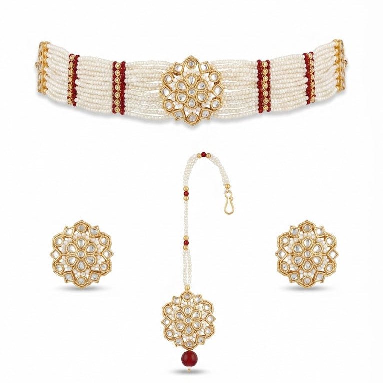 Layered Pearl Choker Set - Gold Plated Kundan Jewelry - Riwaaj