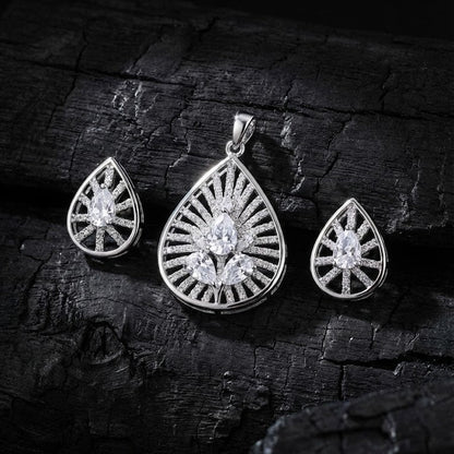 Silver Plated Teardrop Pendant & Earring Set with Zirconia Stones