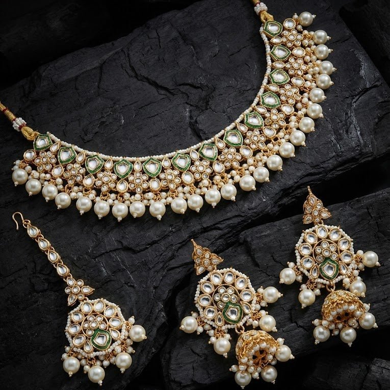 Afreen Mirror - Work Kundan Jewelry Set - 4 Piece Gold Plated - Riwaaj