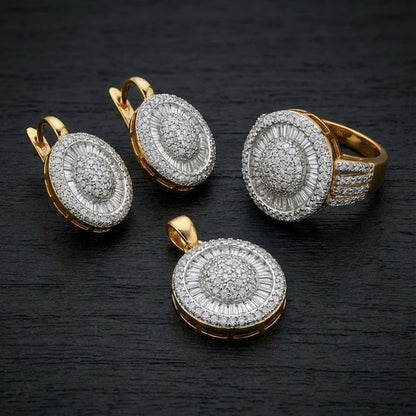 Gold & Silver Plated Oval Halo Jewelry Set - Pendant, Ring & Earrings