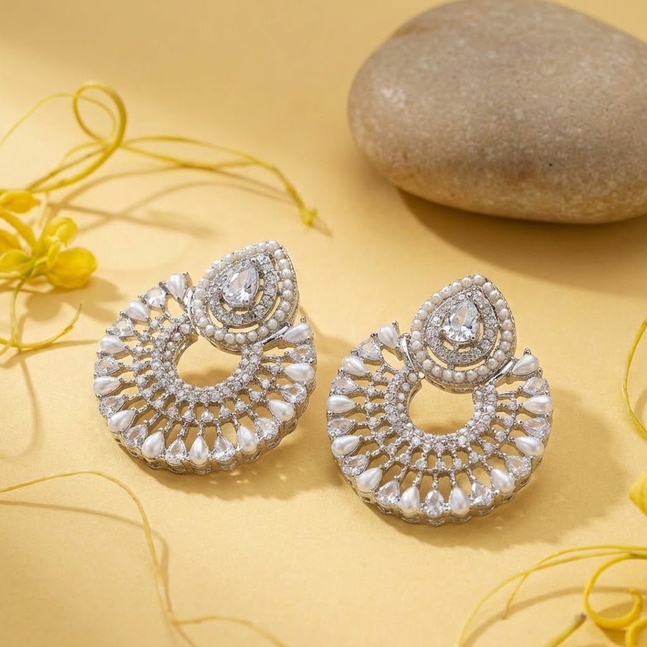 Silver Moon Drop Stud Earrings - Riwaaj