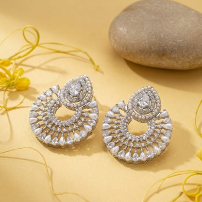 Silver Moon Drop Stud Earrings - Riwaaj