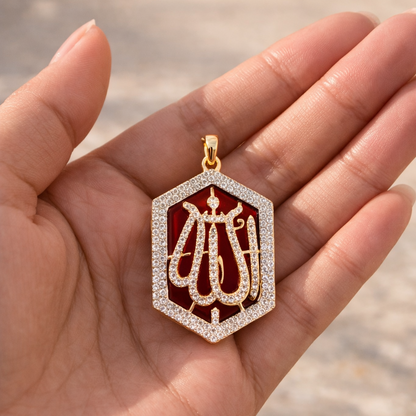 Allah Pendant Necklace - Zircon Arabic Calligraphy Teardrop Pendant
