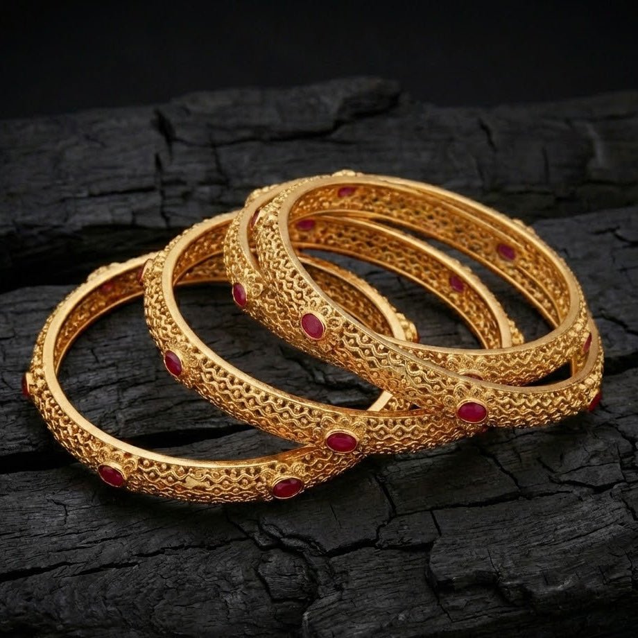 Ruby Heritage Gold Plated Bangle Set - 4 Piece - Riwaaj
