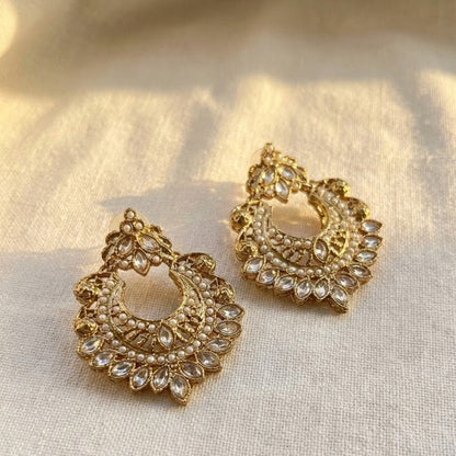 Gold Crescent Moon Drop Earrings - Riwaaj