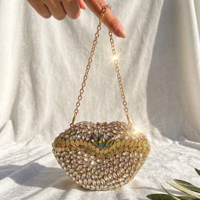 Kundan Floral Clutch – Bridal Evening Bag with Chain - Riwaaj