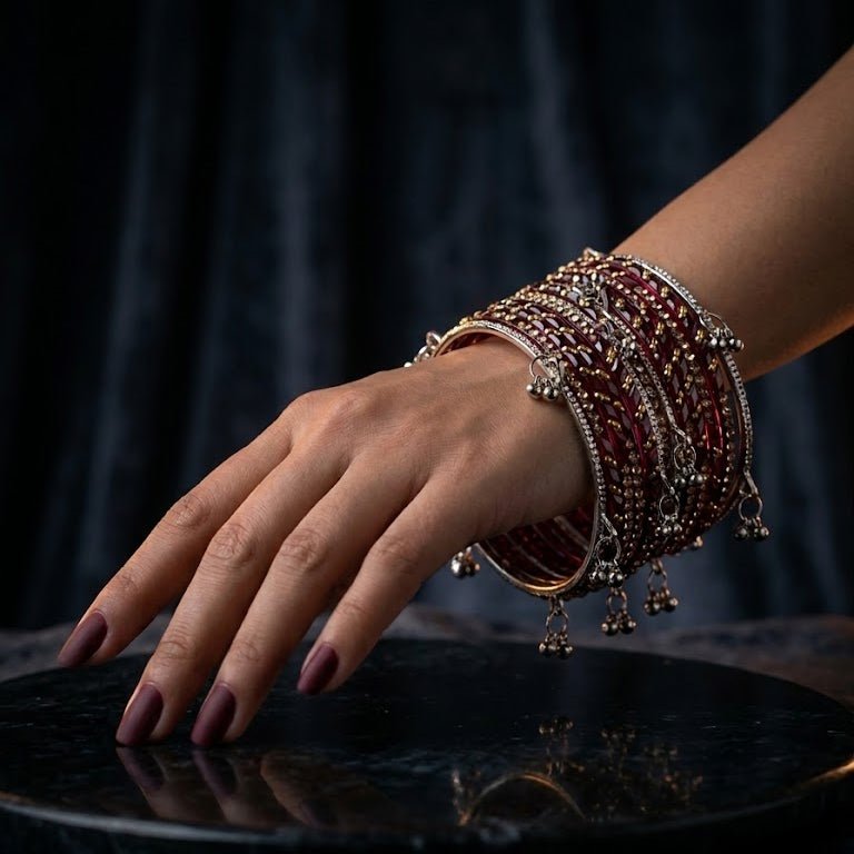 Kashmiri Ghungroo & Maroon Glass Chooriyan - Riwaaj