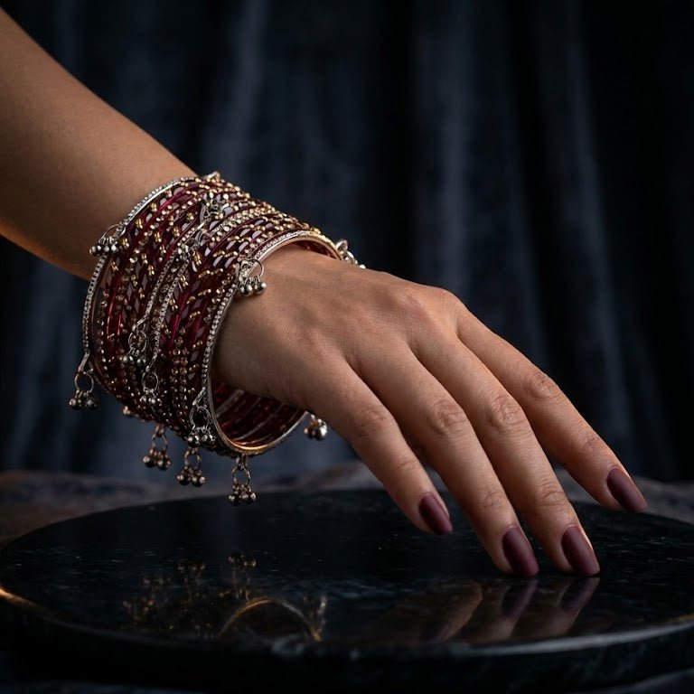 Kashmiri Ghungroo & Maroon Glass Chooriyan - Riwaaj