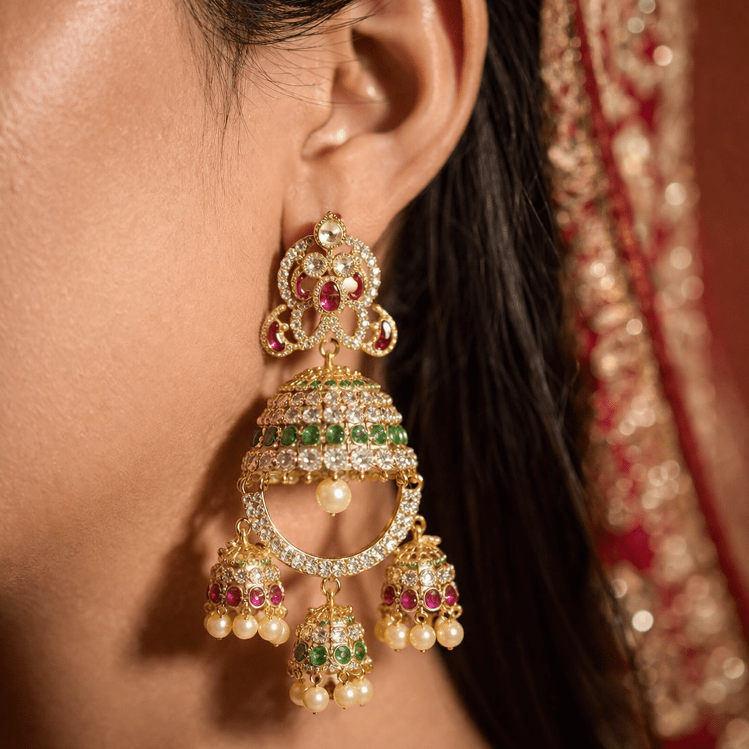 Zarina Jhumka Drop Earrings – Gold Kundan & Pearl - Riwaaj