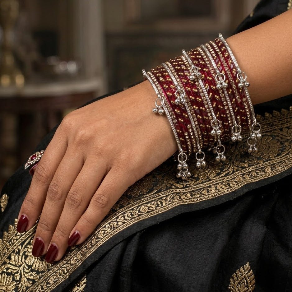 Kashmiri Ghungroo & Maroon Glass Chooriyan - Riwaaj