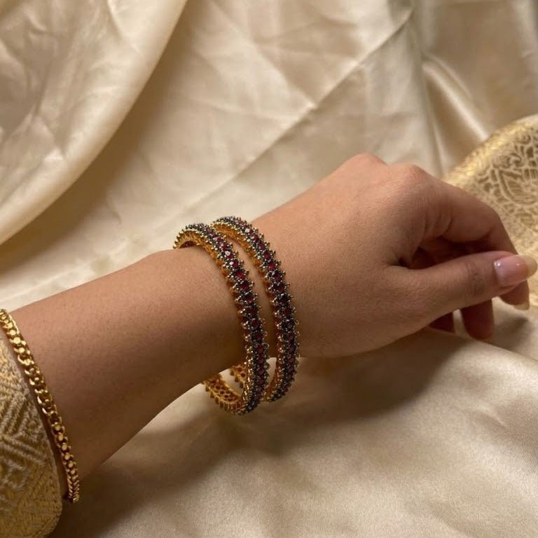 22K Gold Plated Prism Bangle Set – Handcrafted Gemstone Pair - Riwaaj