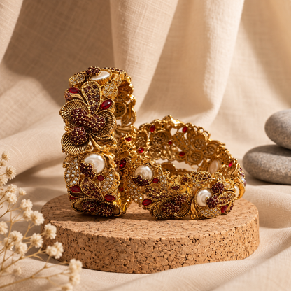 Zehra Floral Filigree Bangles (Pair)