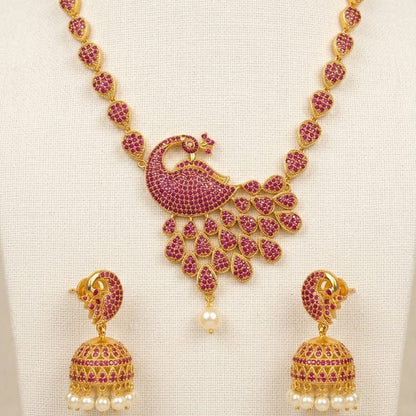 Royal Peacock Necklace Set with Jhumka Earrings - Gold Plated Heritage Jewelry - Riwaaj
