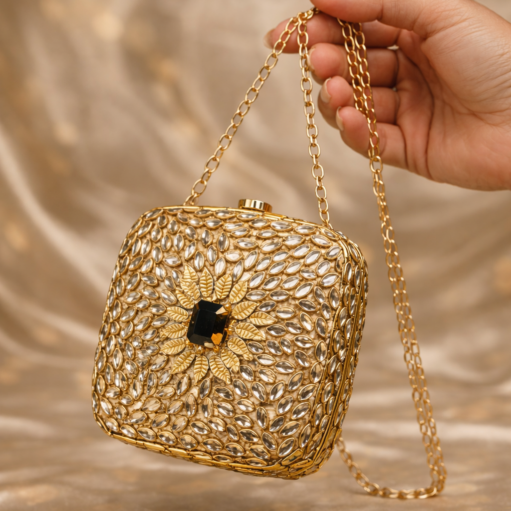 Kundan Bug Box Clutch – Antique Handcrafted Evening Bag