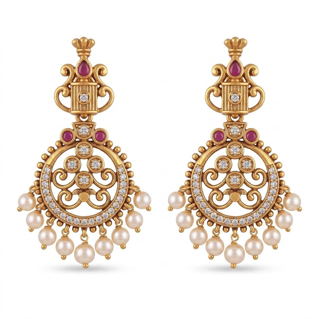 Antique Gold - Plated Pearl Necklace Set - Riwaaj
