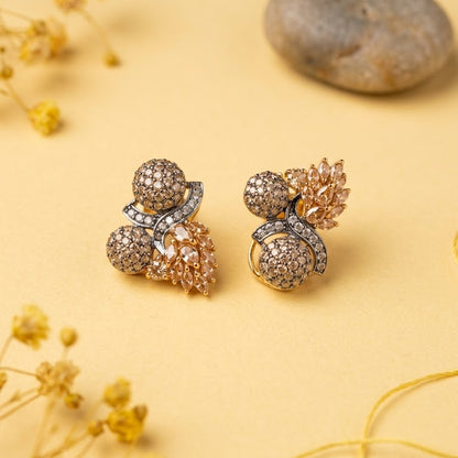 Sitara Stud Earrings – 22K Gold CZ Handmade Multi-Colour