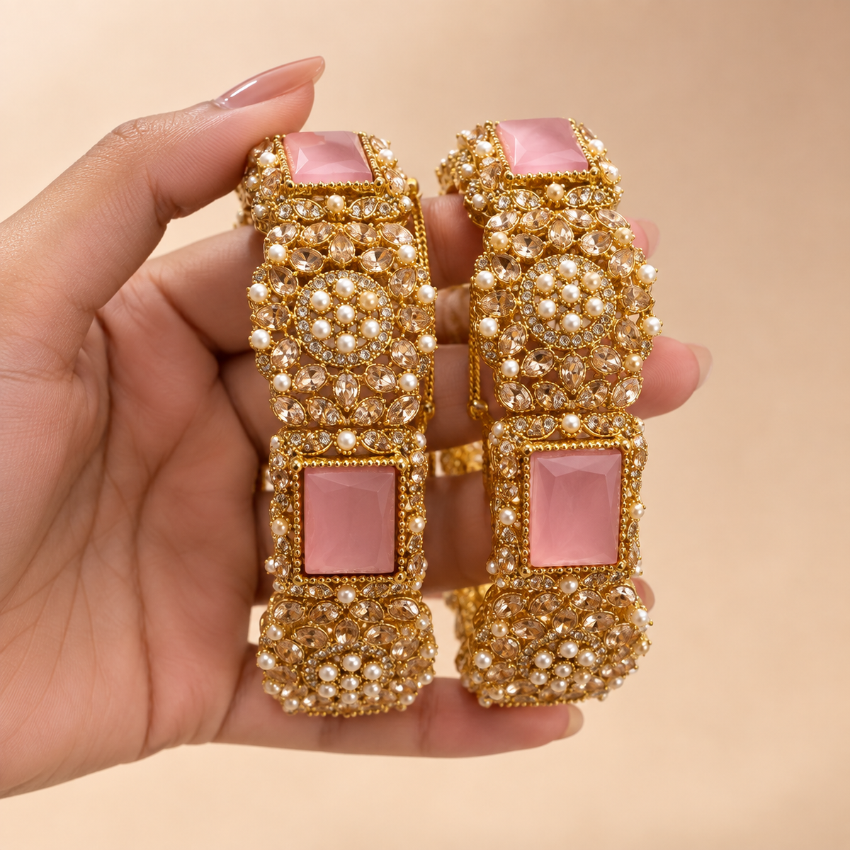 Afsana Rectangular Stone Bangles (Pair)