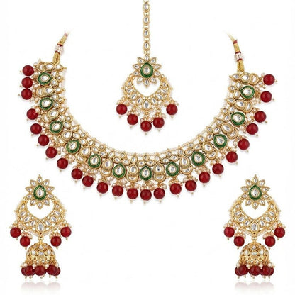 Moonlight Mirror - Work Kundan Set with Chandbali Earrings - 3 Piece Gold Plated - Riwaaj
