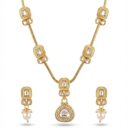 Modern Teardrop Pendant Necklace Set - Contemporary Gold Plated Jewelry - Riwaaj