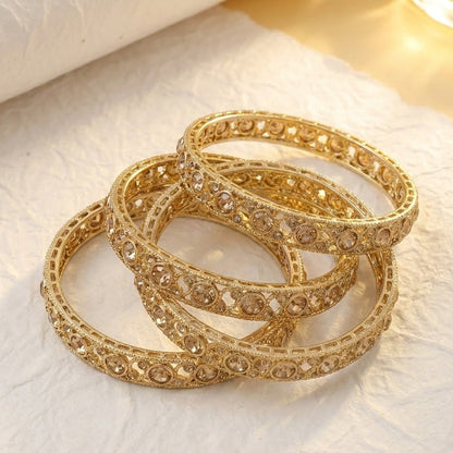 Antique Gold Plated Bangle Set - 4 Piece Vintage Style - Riwaaj
