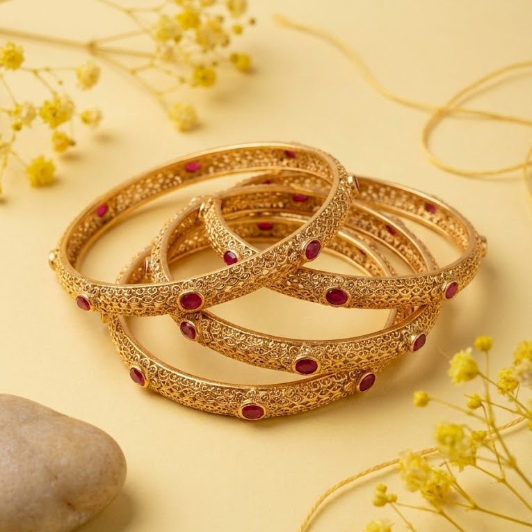 Ruby Heritage Gold Plated Bangle Set - 4 Piece - Riwaaj