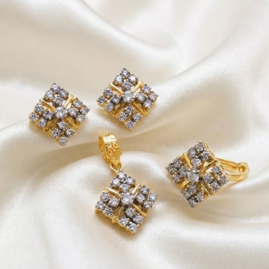 Pyramid Gold Plated Locket Set - Riwaaj
