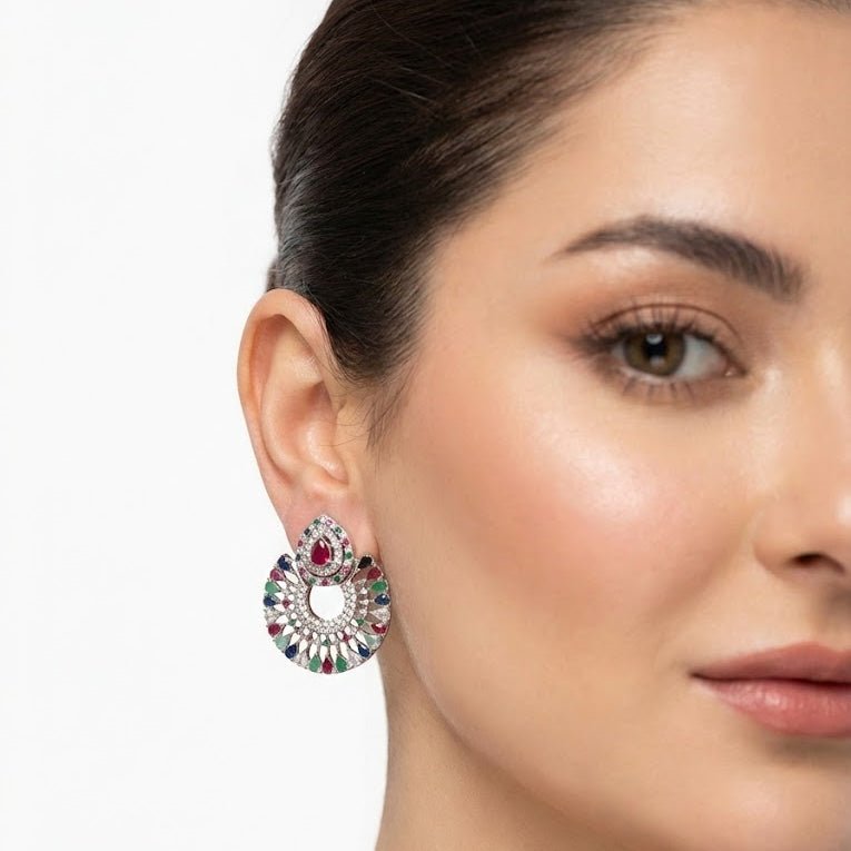 Silver Moon Drop Stud Earrings - Riwaaj