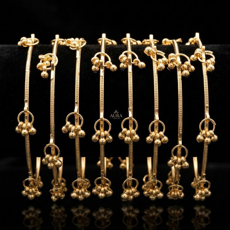 Kashmiri Ghungroo Charm Bangle Set – 22K Gold Plated | Set of 8 |