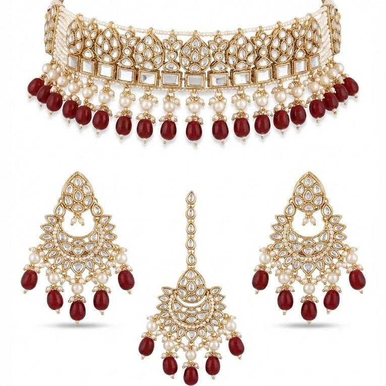 Mehtab Mirror - Work Kundan Jewelry Set - 4 Piece Gold Plated - Riwaaj