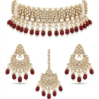 Mehtab Mirror - Work Kundan Jewelry Set - 4 Piece Gold Plated - Riwaaj