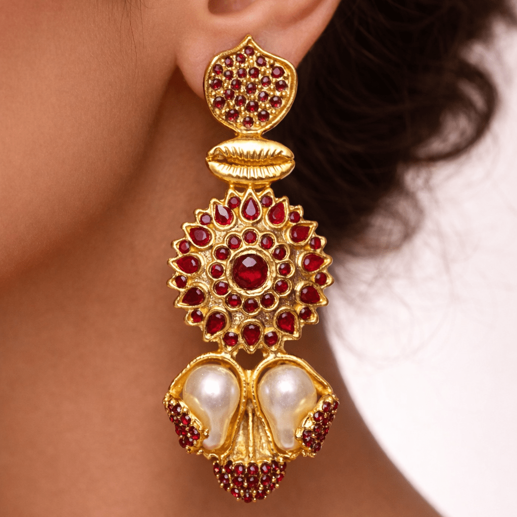 Sahiba Mandala Drop Earrings – 22K Gold Kundan with Pearl Drops - Riwaaj