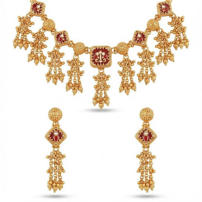 Luminous Meenakari Enamel Jewelry Set with Tassel Earrings - Gold Plated - Riwaaj