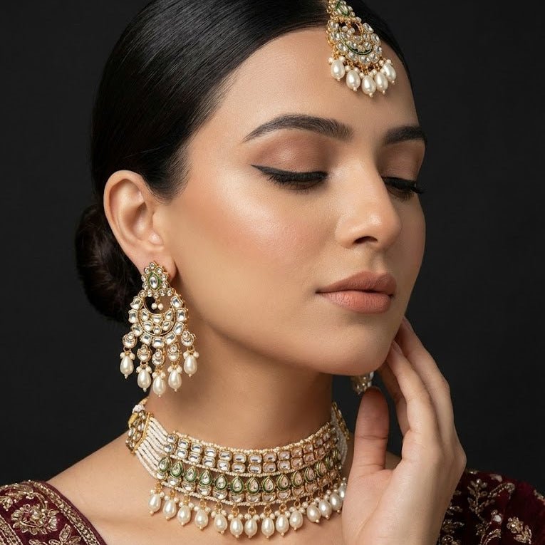 Heritage Kundan Jewelry Set - 4 Piece Gold Plated - Riwaaj