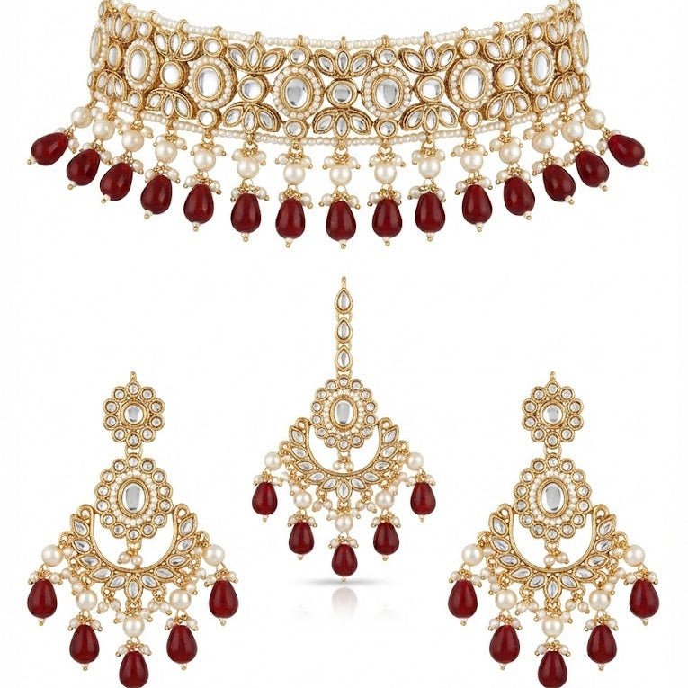 Radiant Mirror - Work Kundan Jewelry Set - 4 Piece Gold Plated - Riwaaj
