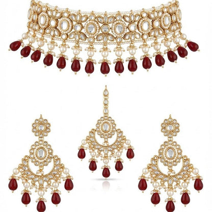 Radiant Mirror - Work Kundan Jewelry Set - 4 Piece Gold Plated - Riwaaj