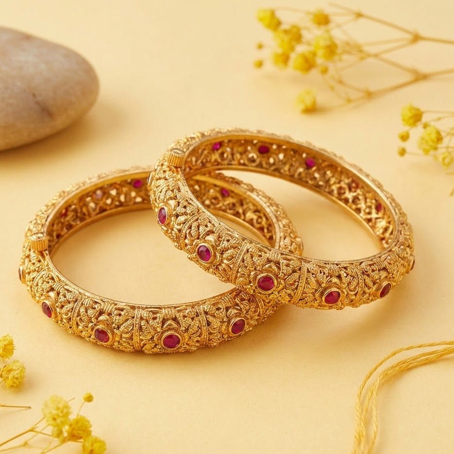Gold Plated Openable Ruby Heritage Duo - Riwaaj
