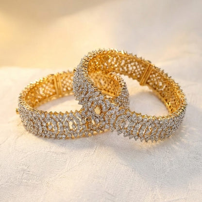 Silver Plated Openable Bangle Set - 2 Piece with Floral Lattice Design