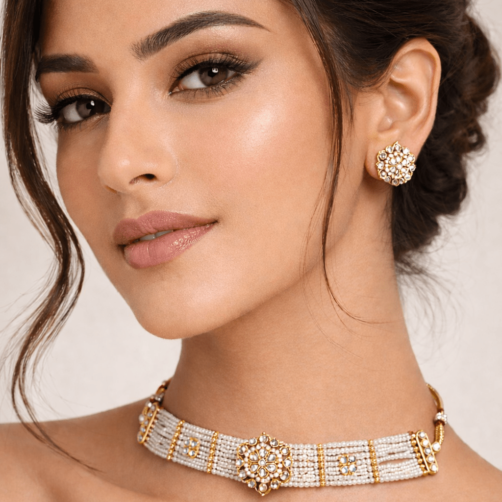 Layered Pearl Choker Set - Gold Plated Kundan Jewelry - Riwaaj