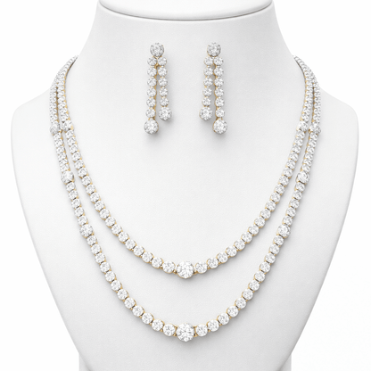 Crystal Glitz Multi - Strand Necklace Set - Silver Plated Luxury Jewelry - Riwaaj