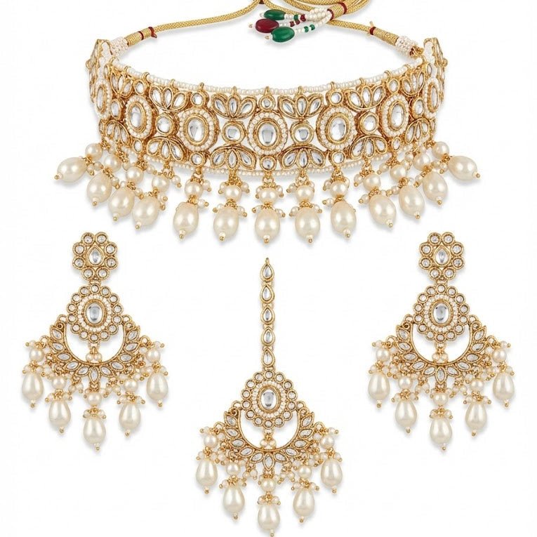 Radiant Mirror - Work Kundan Jewelry Set - 4 Piece Gold Plated - Riwaaj