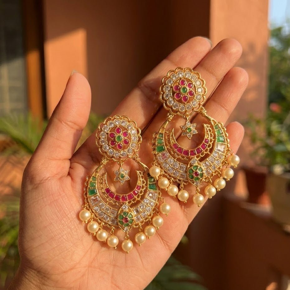 Royal Crescent Floral Drop Earrings - Riwaaj
