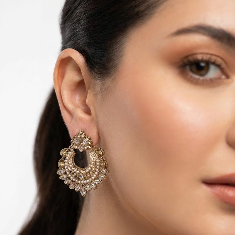 Gold Crescent Moon Drop Earrings - Riwaaj