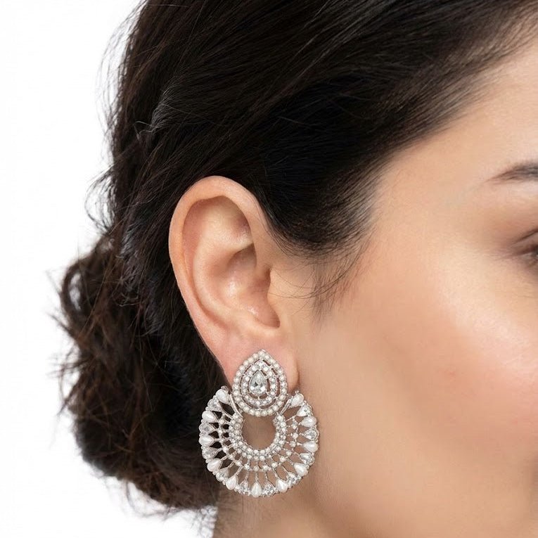 Silver Moon Drop Stud Earrings - Riwaaj